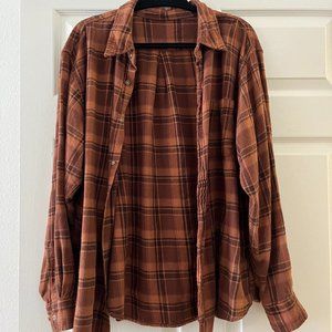 Urban Outfitters Urban Renewal Recycled Overdyed Boyfriend Flannel Shirt - Brown